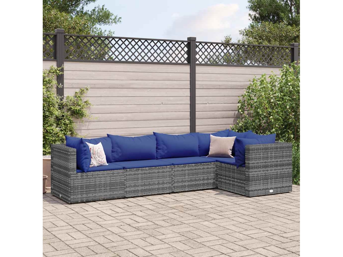 Conjunto de jardín de 5 piezas con cojines, ratán gris, DKD Home Decor