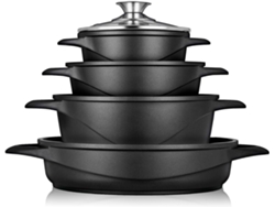Batería De Cocina Inducción 8 Piezas Aluminio Fundido 4 Ollas Con Tapa De Cristal Antiadherente Briebe Mgk-17 Negro