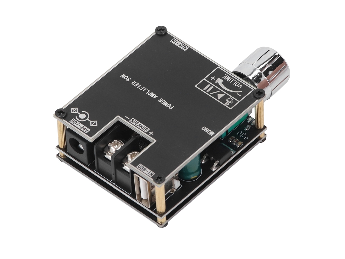 Módulo Amplificador Estéreo Digital De Un Solo Canal Audible De 30 W Con Entrada Bluetooth, Aux Y Usb (9-24 V Cc)