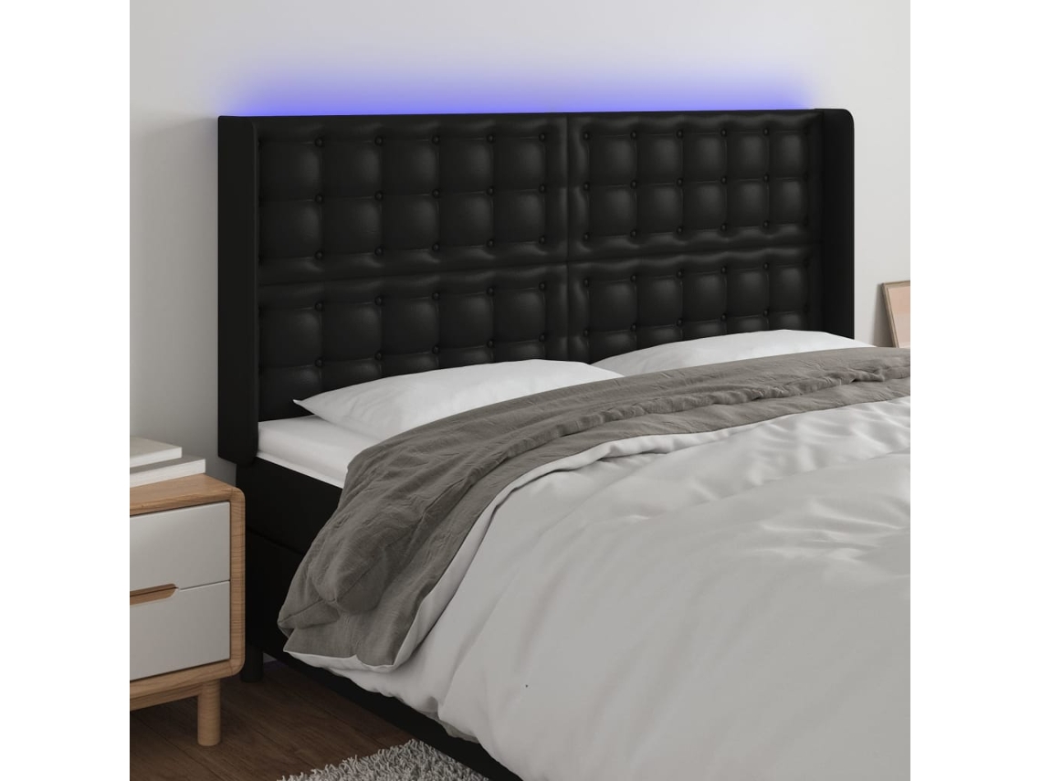 Cabecero Con Led Cuero Sintético Negro 183x16x118/128 Cm