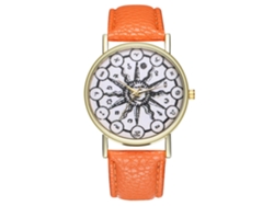 Reloj De Cuarzo Con Correa De Cuero, Estampado De Pintura Abstracta, Único Para Los Amantes Del Naranja.