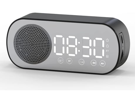 Altavoz alarma dual reloj despertador digital bluetooth pantalla de espejo led recargable y radio fm tarjeta tf negro