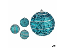 Set de Bolas de Navidad Con relieve Ø 8 cm Azul PVC (12 Unidades)