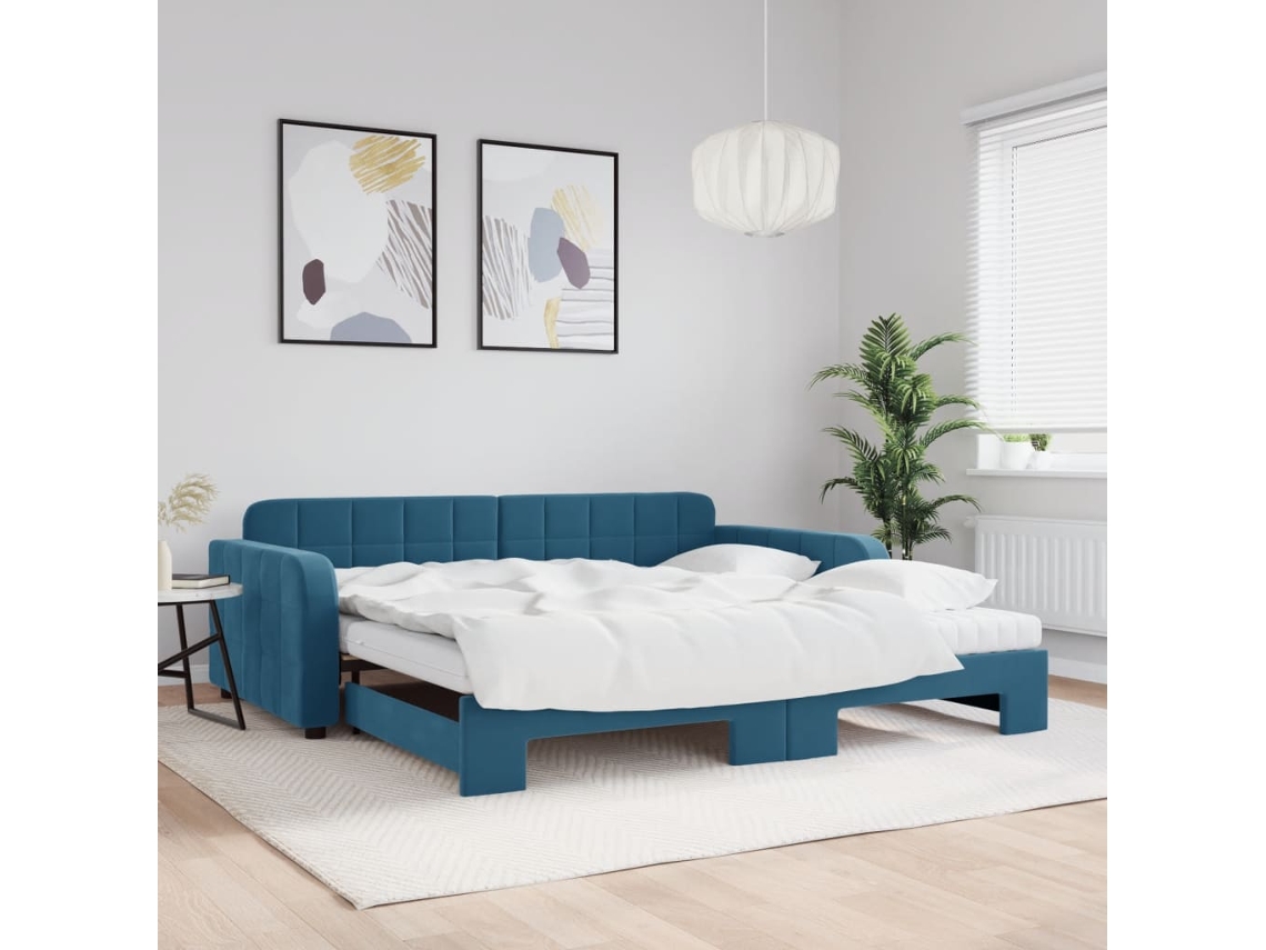 Sofá Cama Nido Con Colchón Terciopelo Azul 100x200 Cm