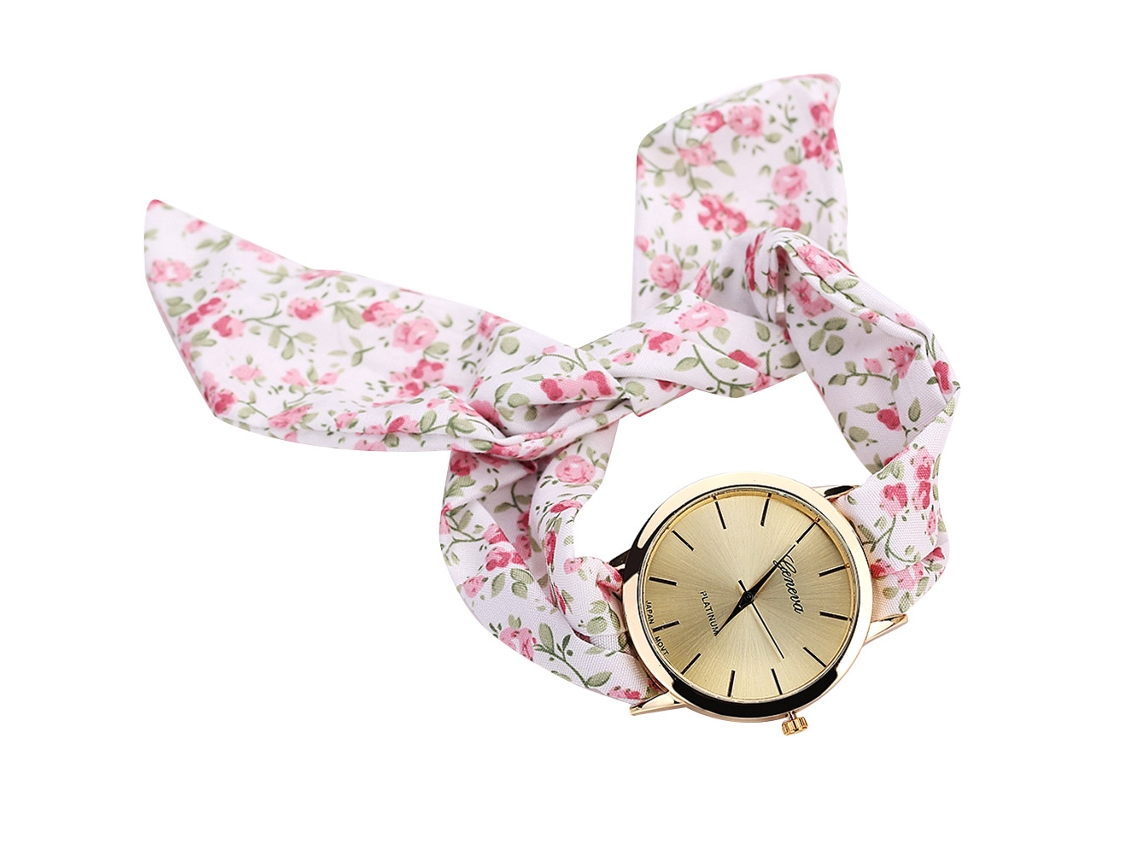 Reloj De Pulsera De Cuarzo Para Mujer Con Correa De Tela Estampada Con Flores, Informal Y Elegante.