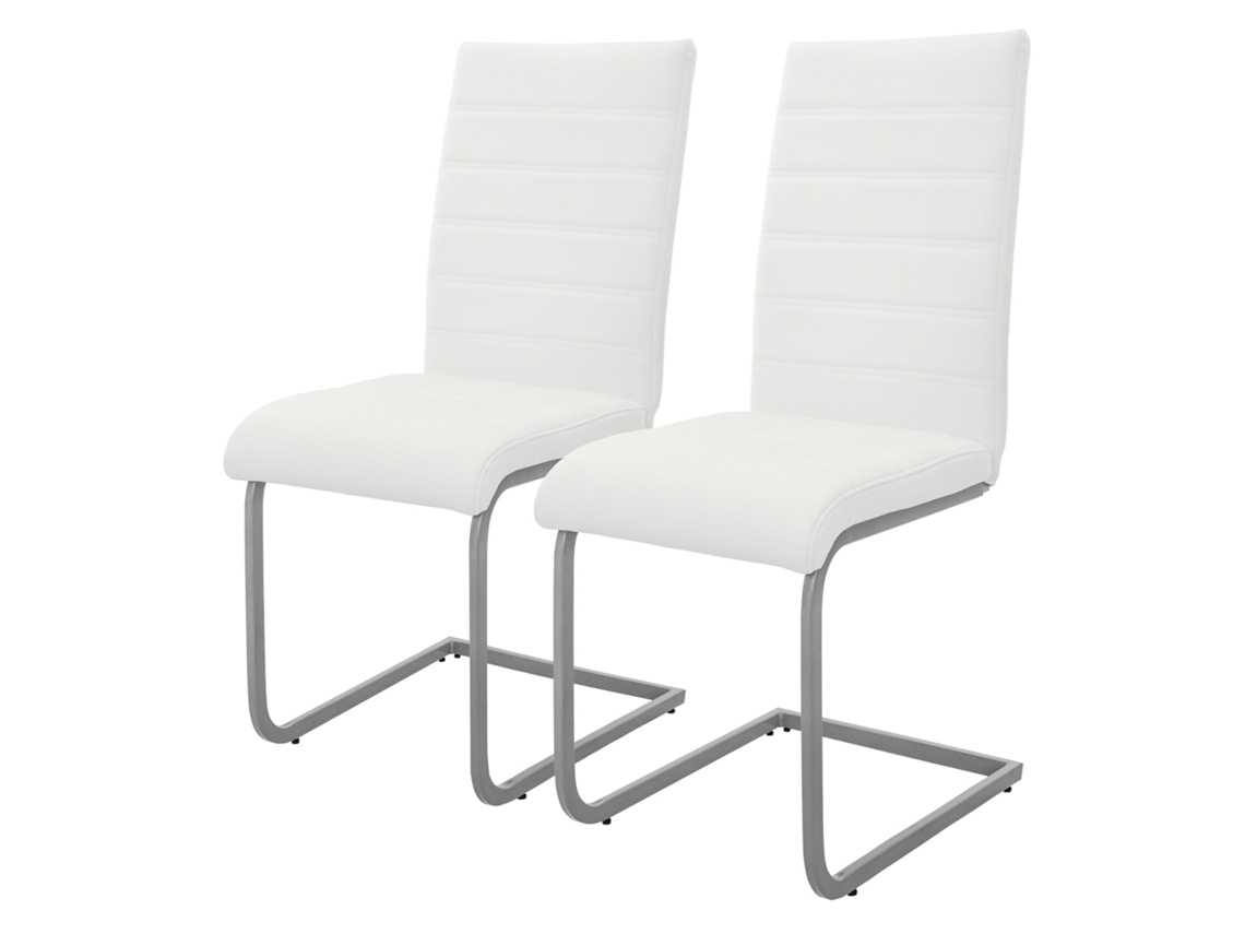 Conjunto de 2 Cadeiras de Jantar ML-DESIGN Cantilever com Encosto em Pele Branca