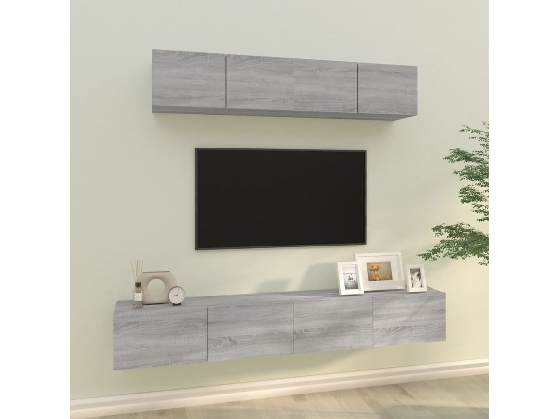 Pack Muebles de Armario Tv 4 Pzs Madera Procesada Sonoma Gris
