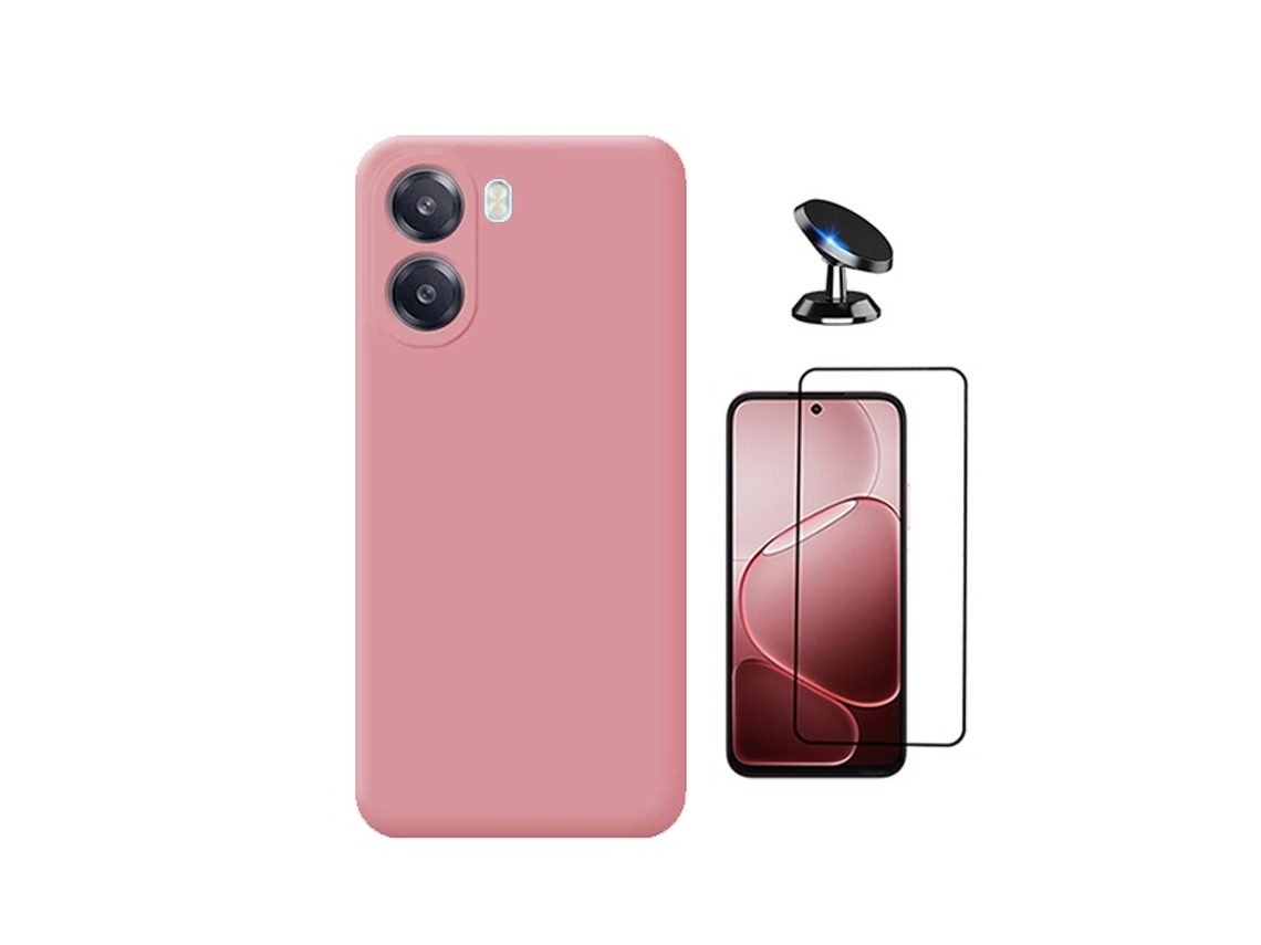 Kit Vidro Temperado Capa Silicone Líquido Suporte Magnético Phonecare Para Oppo A6x - Rosa