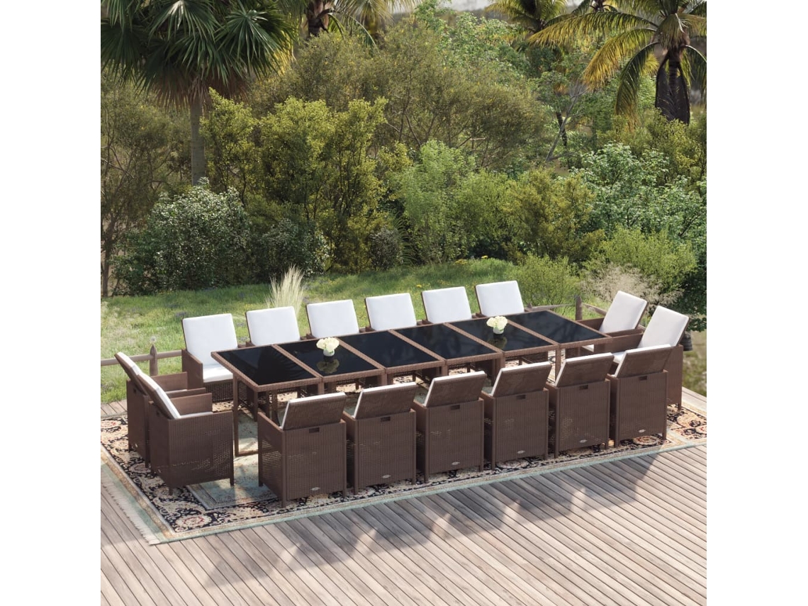 Juego de comedor de jardín de 17 piezas con cojines de mimbre marrón de DKD Home Decor