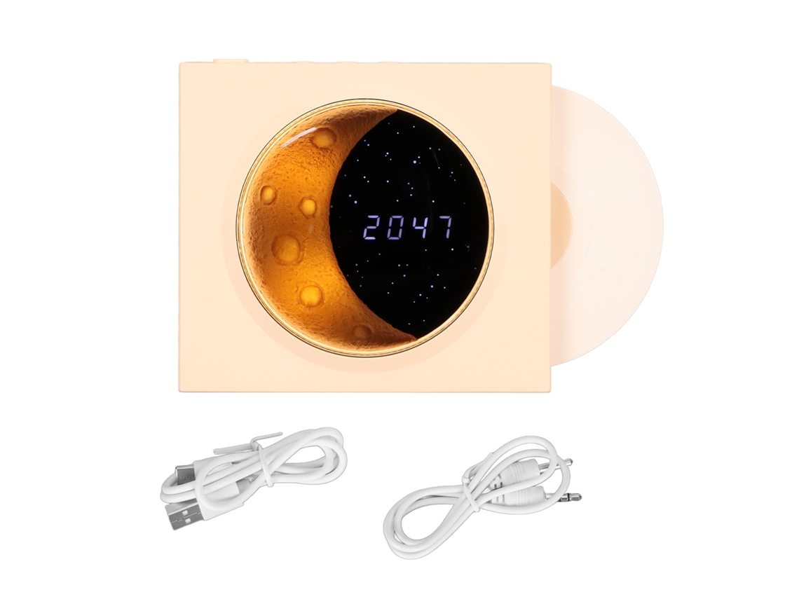 Altavoz Bluetooth Retro Con Despertador Y Luz Nocturna, Luna Y Estrella, Amarillo.