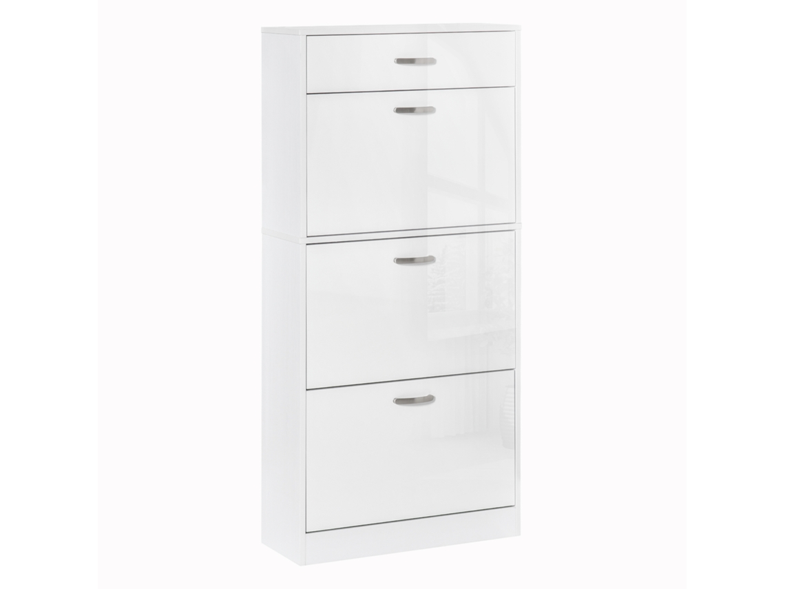 Zapatero con 3 puertas batientes y cajón deslizante, 135 cm, blanco