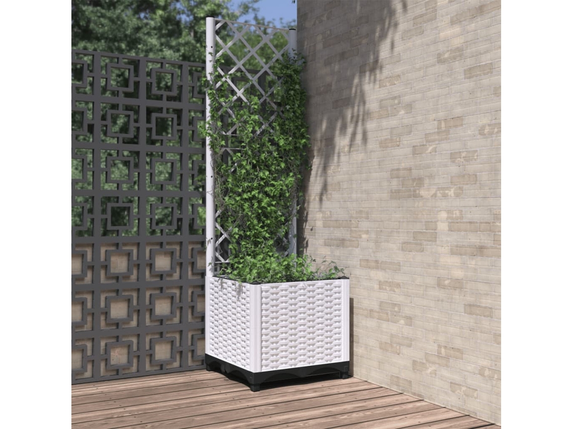 Jarrón/maceta de jardín con enrejado, 40 x 40 x 136 cm, PP, blanco, DKD Home Decor