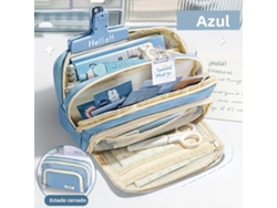 Estuche para lápices (azul) bonito y multicapa, de gran capacidad y duradero.