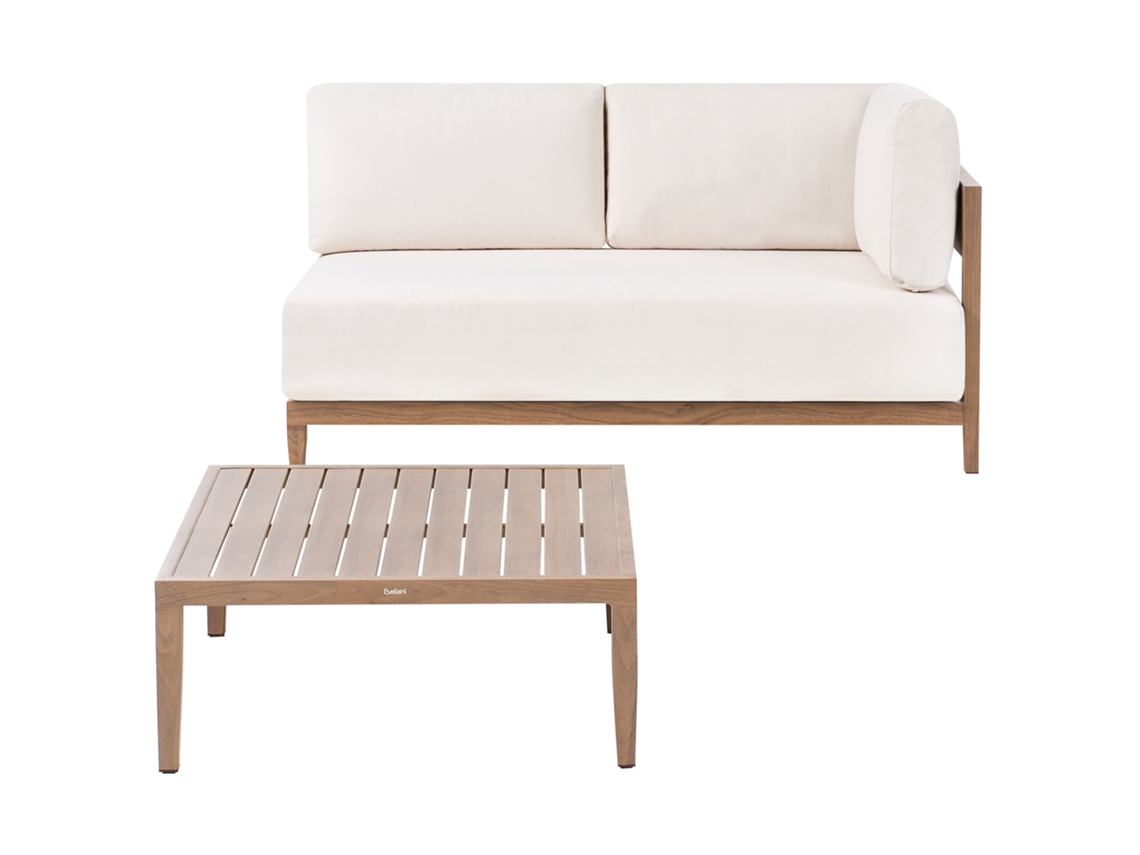 Sofá moderno de 2 plazas con cojines y mesa de centro, marca Beliani Sampieri, aluminio marrón, 222x71x72 cm.
