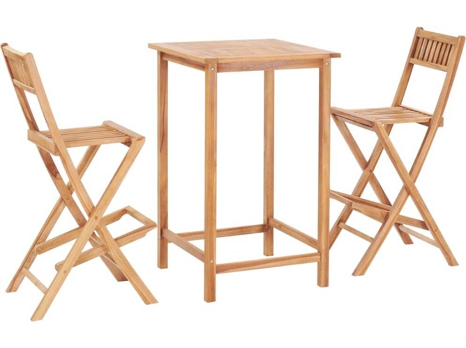 Conjunto 3 mesa y sillas de bar de jardín VIDAXL madera maciza roble