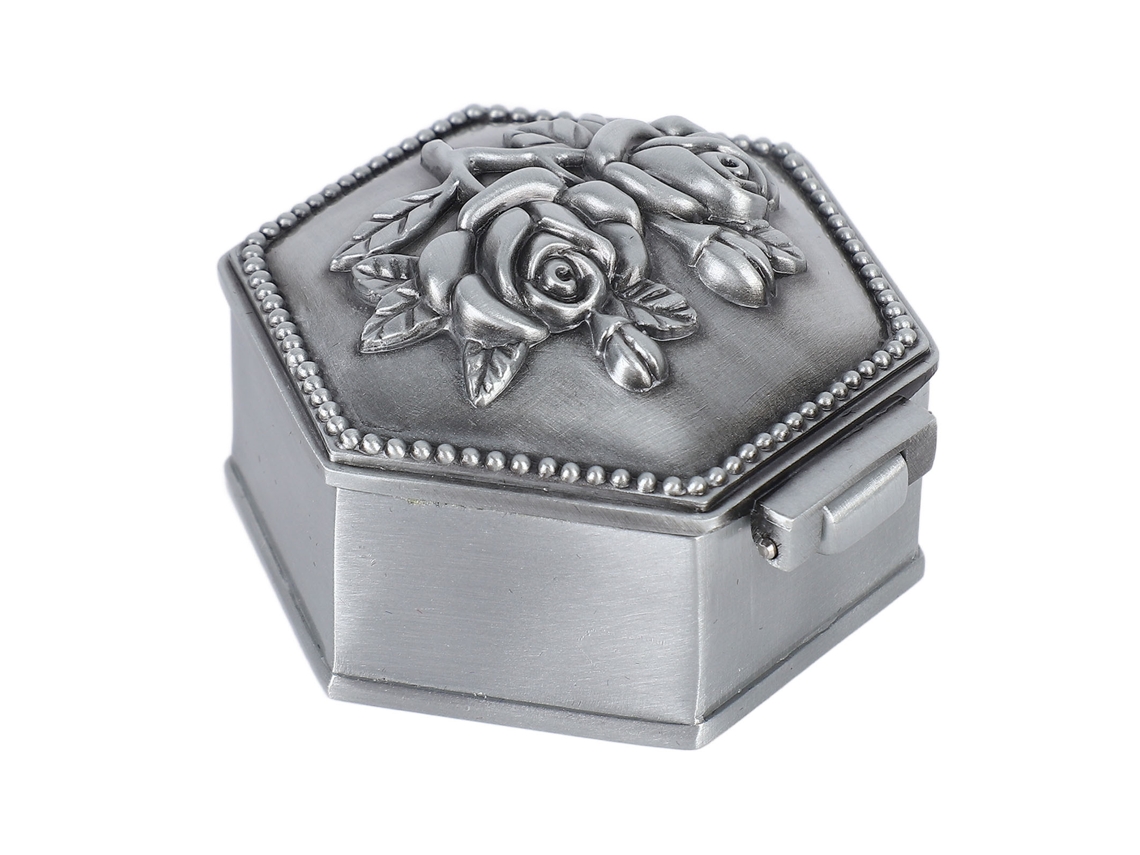 Caja De Joyería Metálica De Estilo Europeo Vintage Con Relieve De Rosa En 3d Para Mini Almacenamiento.