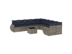 Conjunto de sofás de jardín, 11 piezas, cojines, ratán gris. EXCLUSIVO DE MAISON.