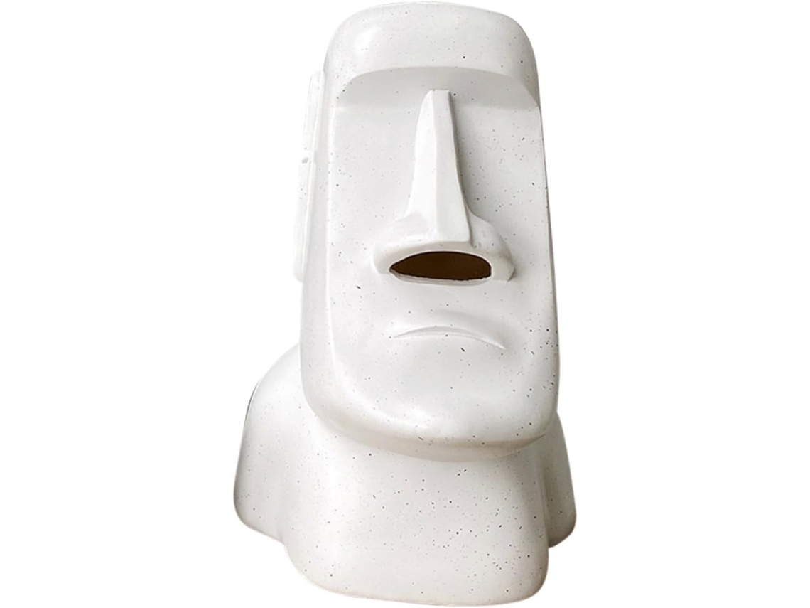 Dispensador De Pañuelos Con Forma De Estatua Moai Abstracta, Blanco Con Lunares, Resina Decorativa, Fácil De Usar.