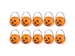 10 Mini Cubos De Plástico Con Forma De Calabaza Para Halloween Con Asa De 7 Cm Para Dulces Y Decoración.