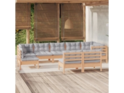Pcs Conjunto Lounge De Jardim Almofadões Cinza Pinho Maciço Dkd Home Decor