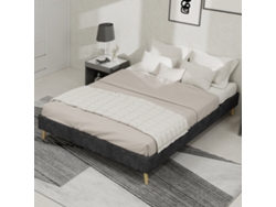 Cama Moderna Minimalista 140x200 - Base Baja, Tela Terciopelo Holandés - Gris