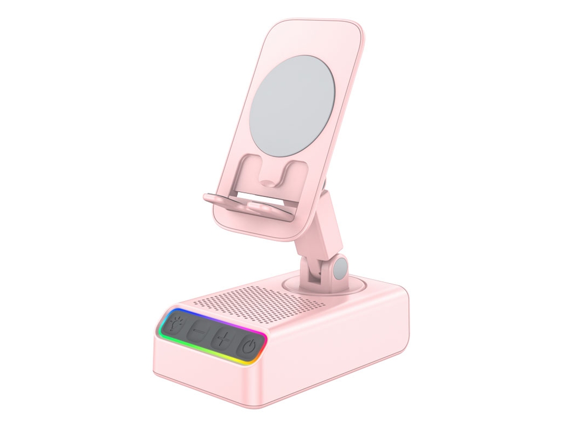 Soporte para teléfono móvil con altavoz y sensor inteligente con carga USB inversa MDUG (rosa)