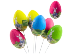 Huevos de Pascua en un conejo de alambre con decoración de cesta, 6 piezas