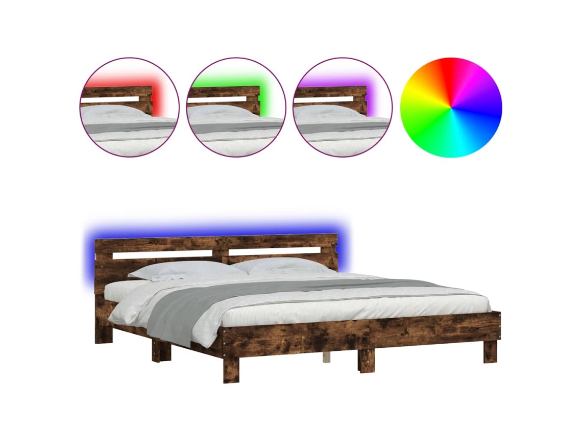 Maison Exclusive - Estructura De Cama Cabecero Y Luces Led Roble Ahumado 160x200cm