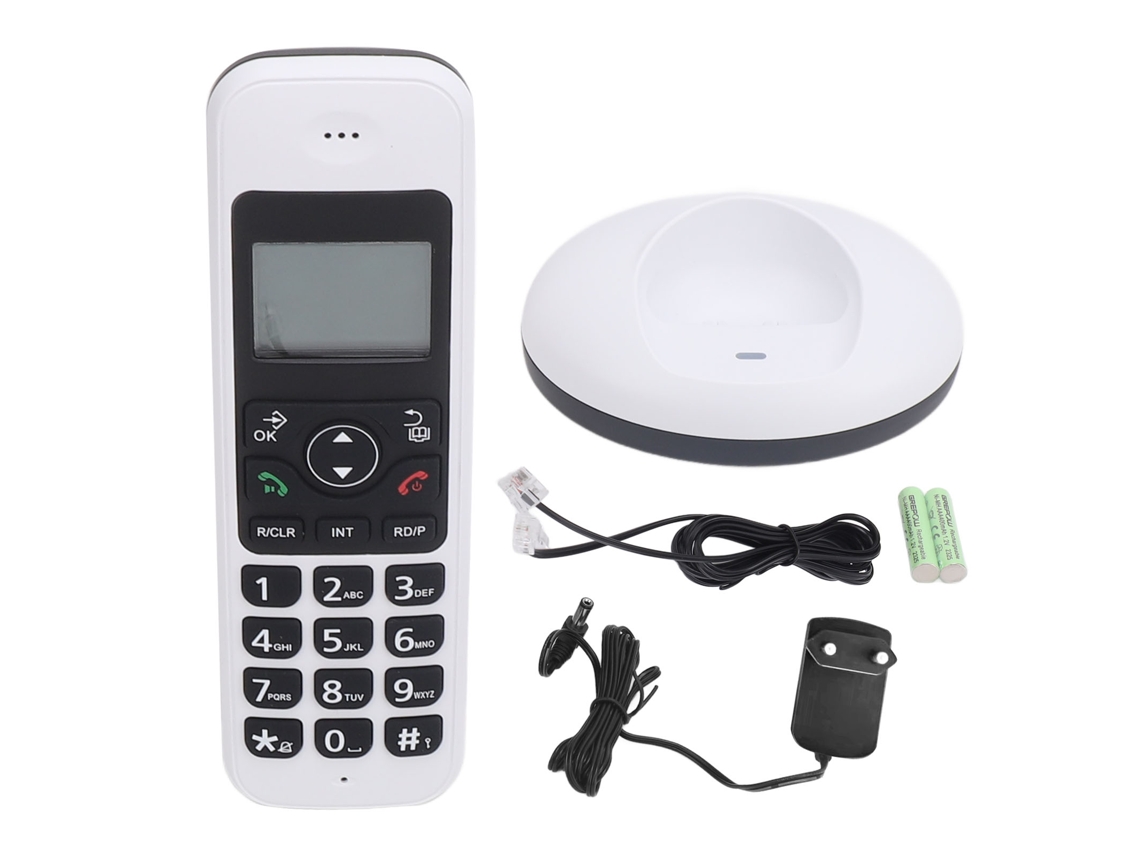 Teléfono Inalámbrico Con Identificador De Llamadas, Altavoz, Pantalla Retroiluminada Y Botones Grandes, Enchufe Europeo, Blanco.