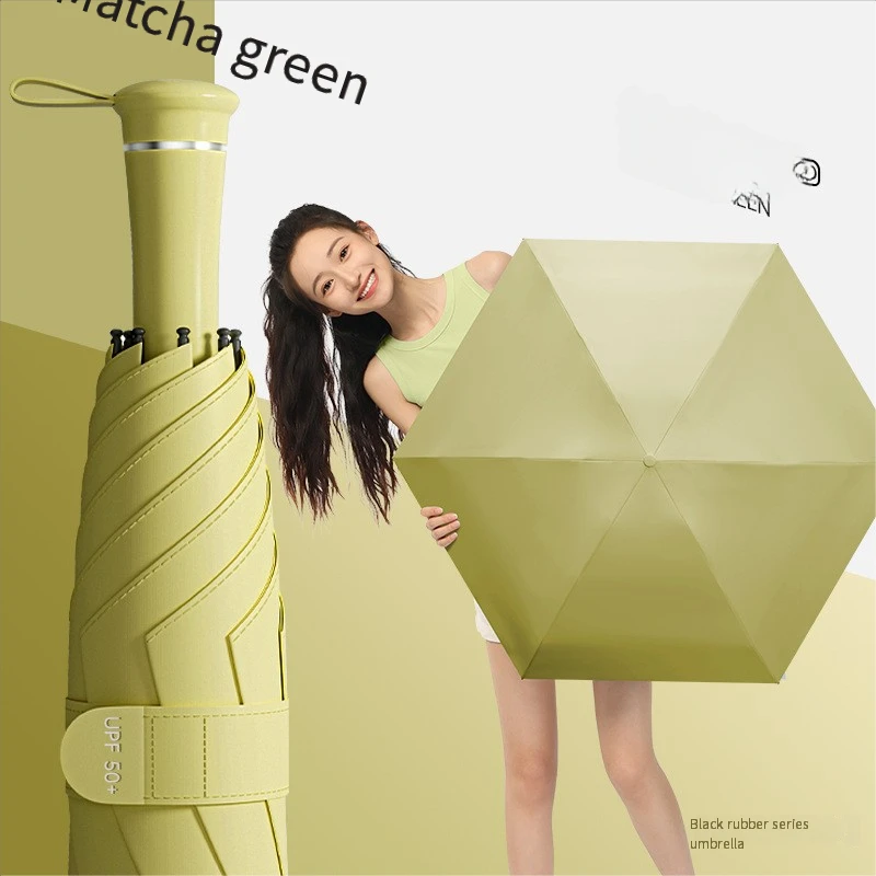 Paraguas De Vinilo Con Mango Telescópico, Resistente Al Sol Y A La Lluvia (verde Matcha 6k)