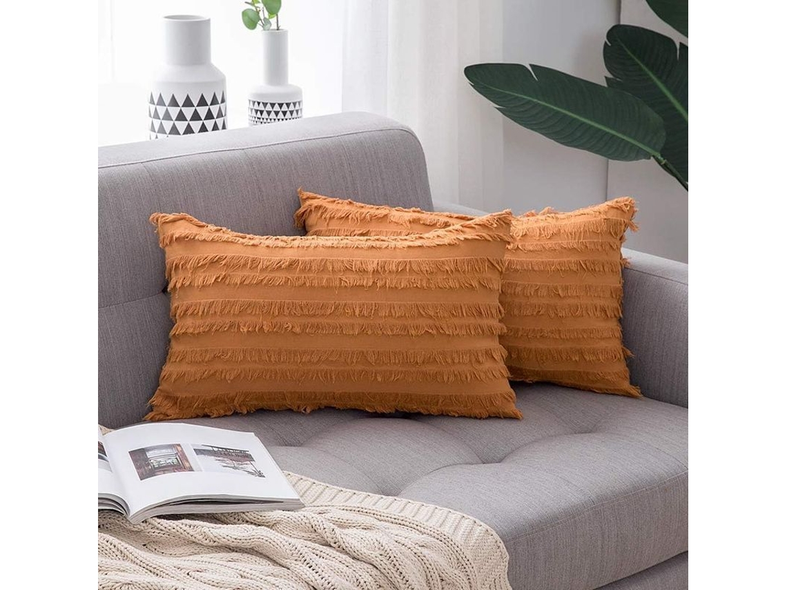 2026-2 Fundas De Almohada Decorativas Boho Lino Estampado Jacquard Naranja 12x20 Pulgadas Para Sofa Sala Dormitorio