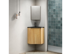 Zuri Mueble De Baño Suspendido 38 Cm Con Lavabo Integrado De Resina Negro Mate, Armario De Esquina