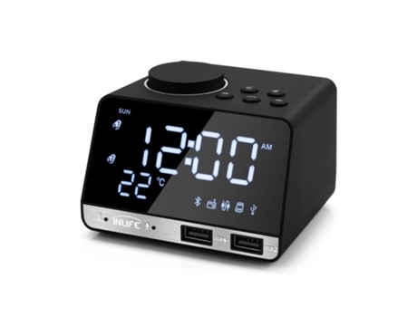 Altavoz Reloj despertador Digital K11 de plástico, Radio con carga Usb, Sensor de temperatura integrado, pantalla Led creativa, enchufe Blackuk