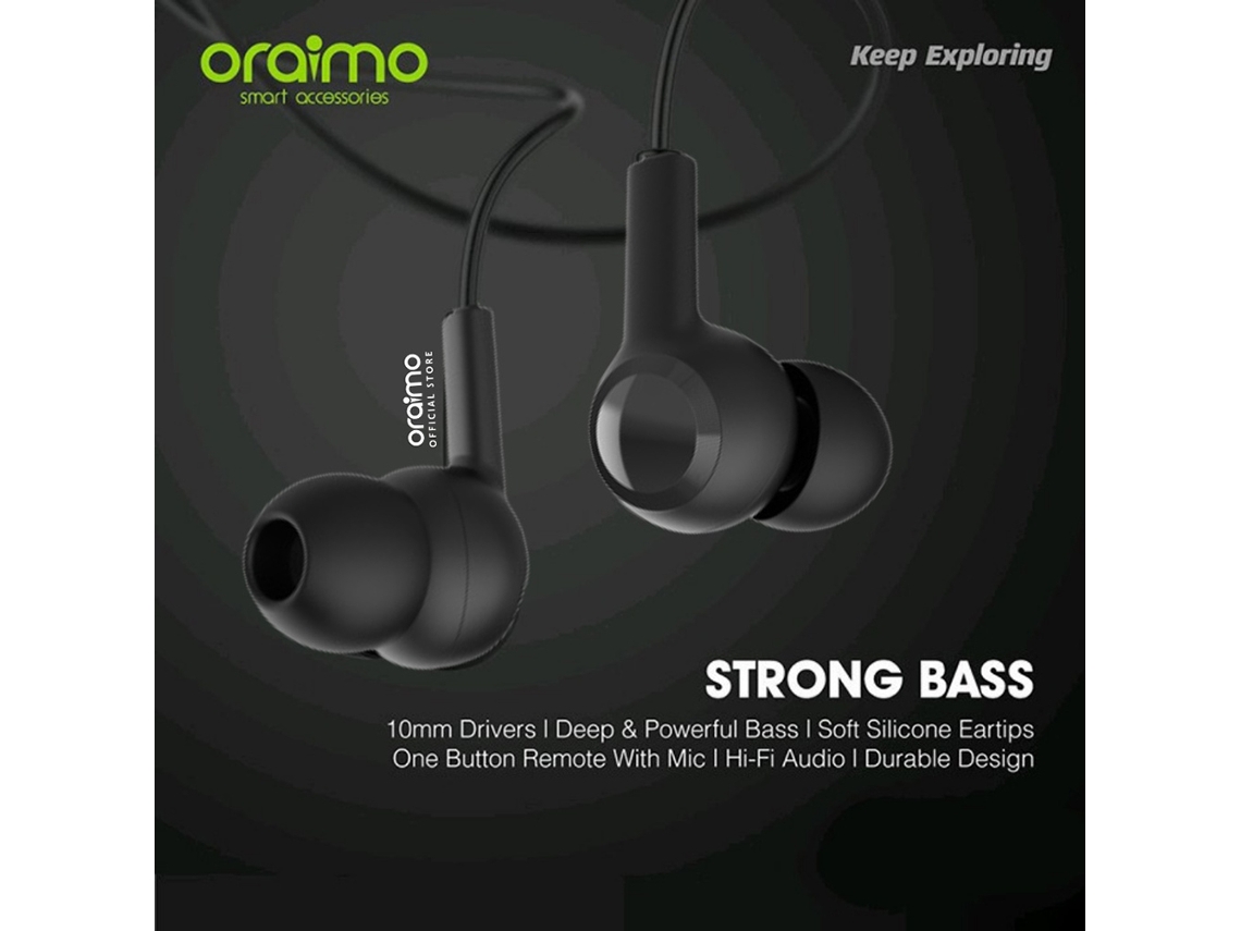 Auriculares Intrauditivos Con Cable Oraimo Oep-e26 Negros Con Audio Dinámico De 3,5 Mm