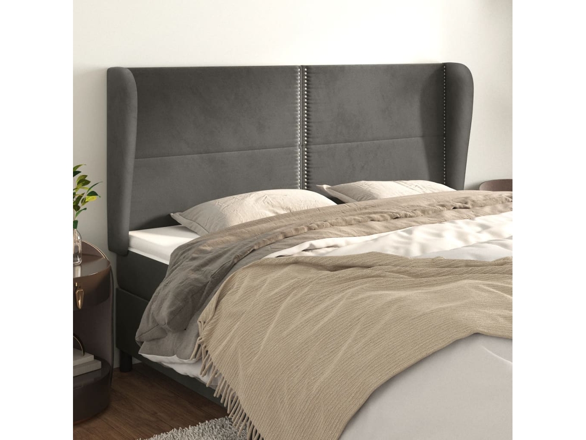 Cabecero Con Orejas De Terciopelo Gris Oscuro 183x23x118/128 Cm