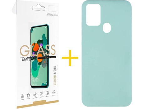 Funda y Protector de Vidrio 1x Samsung Galaxy A21s SKYHE Silicona Líquida Verde Agua
