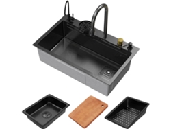 Fregadero de cocina 75x46 cm lavabo rectangular antracita acero con accesorios ML-DESIGN