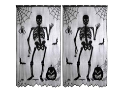 2026-cortina De Puerta Halloween Con Charm De Calavera Encaje Negro Malla 102x213cm Poliéster
