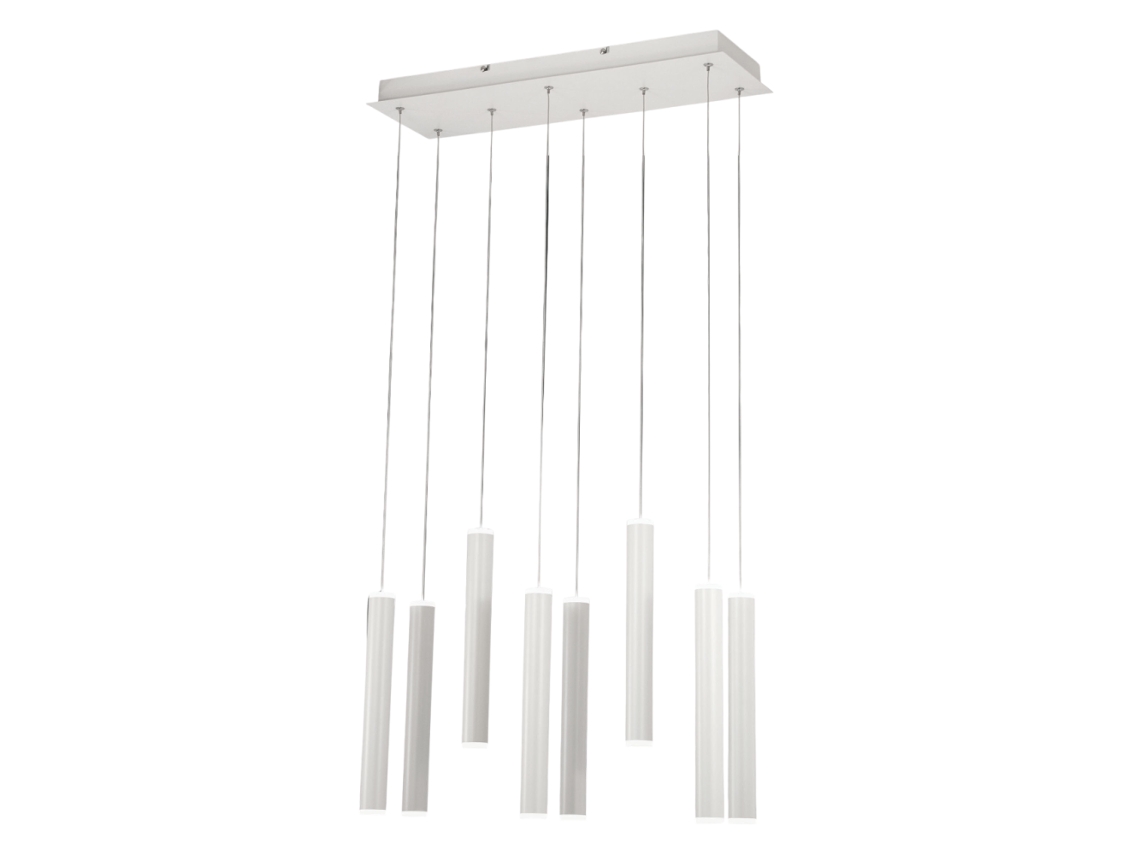 Lámpara colgante Fabas Luce Prado con 8 luces LED, 52 W regulable, blanco mate, diseño lineal