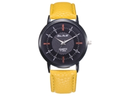 Reloj De Pulsera Unisex Para Parejas, Piel Sintética, Movimiento De Cuarzo Analógico, Estilo Sencillo, Color Amarillo.