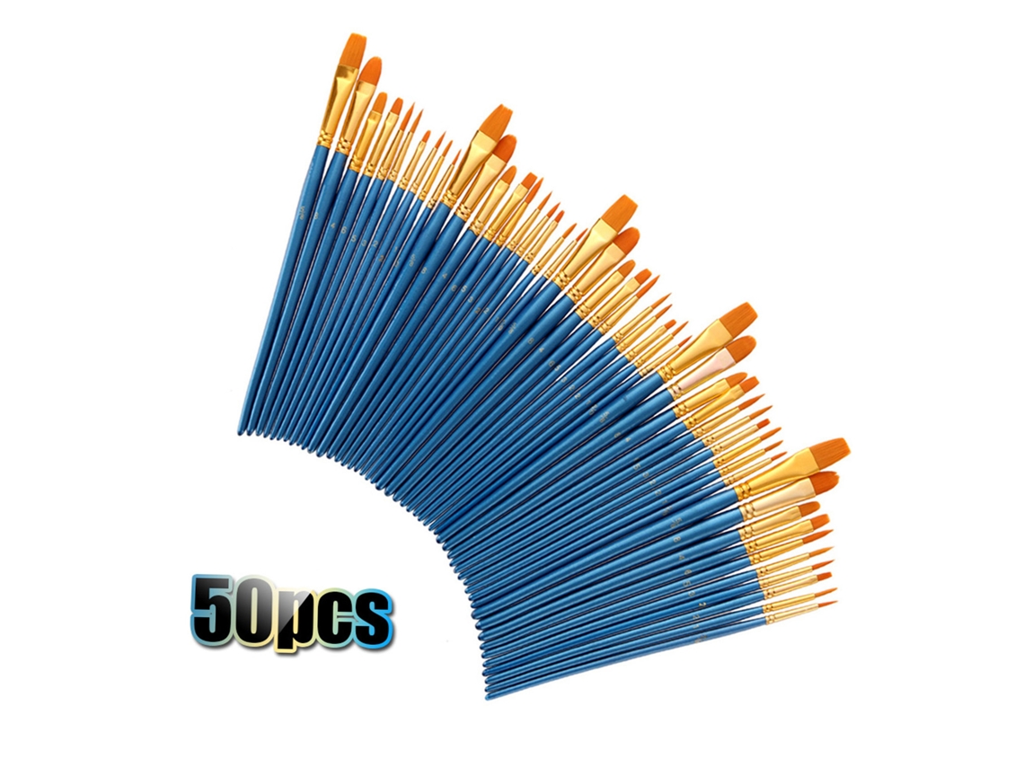 Juego De 50 Pinceles De Madera Y Nailon Para Acuarela, Óleo, Acrílico Y Gouache - Para Profesionales Y Aficionados.