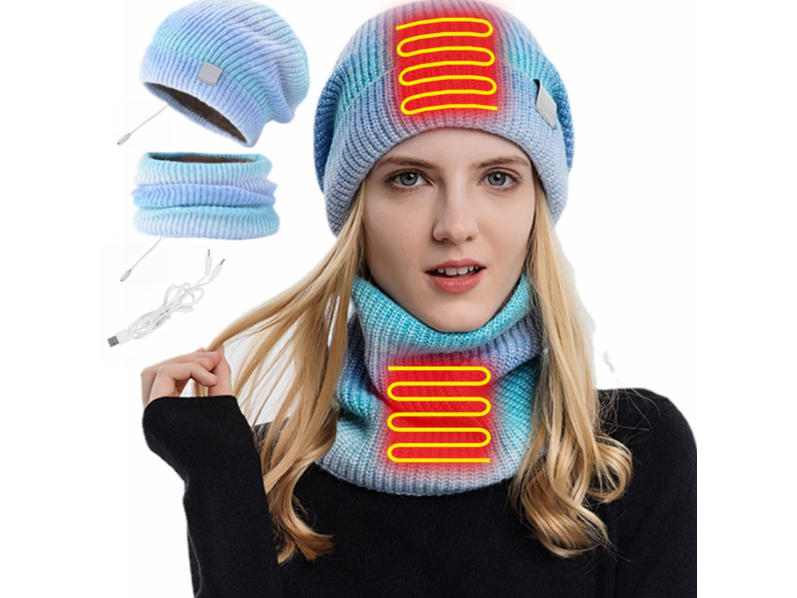 Jinwei-set Gorro Bufanda Calentado Usb Tie Dye Tejido Invierno Para Hombre Mujer Ski Ciclismo Running Exterior 2 Piezas