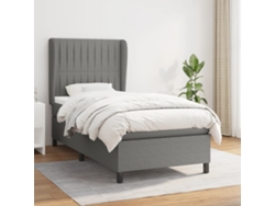 Cama Box Spring Con Colchón Tela Gris Oscuro 90x200 Cm