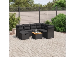 Conjunto de 8 sofás de jardín con cojines de mimbre sintético negro, Dkd Home Decor
