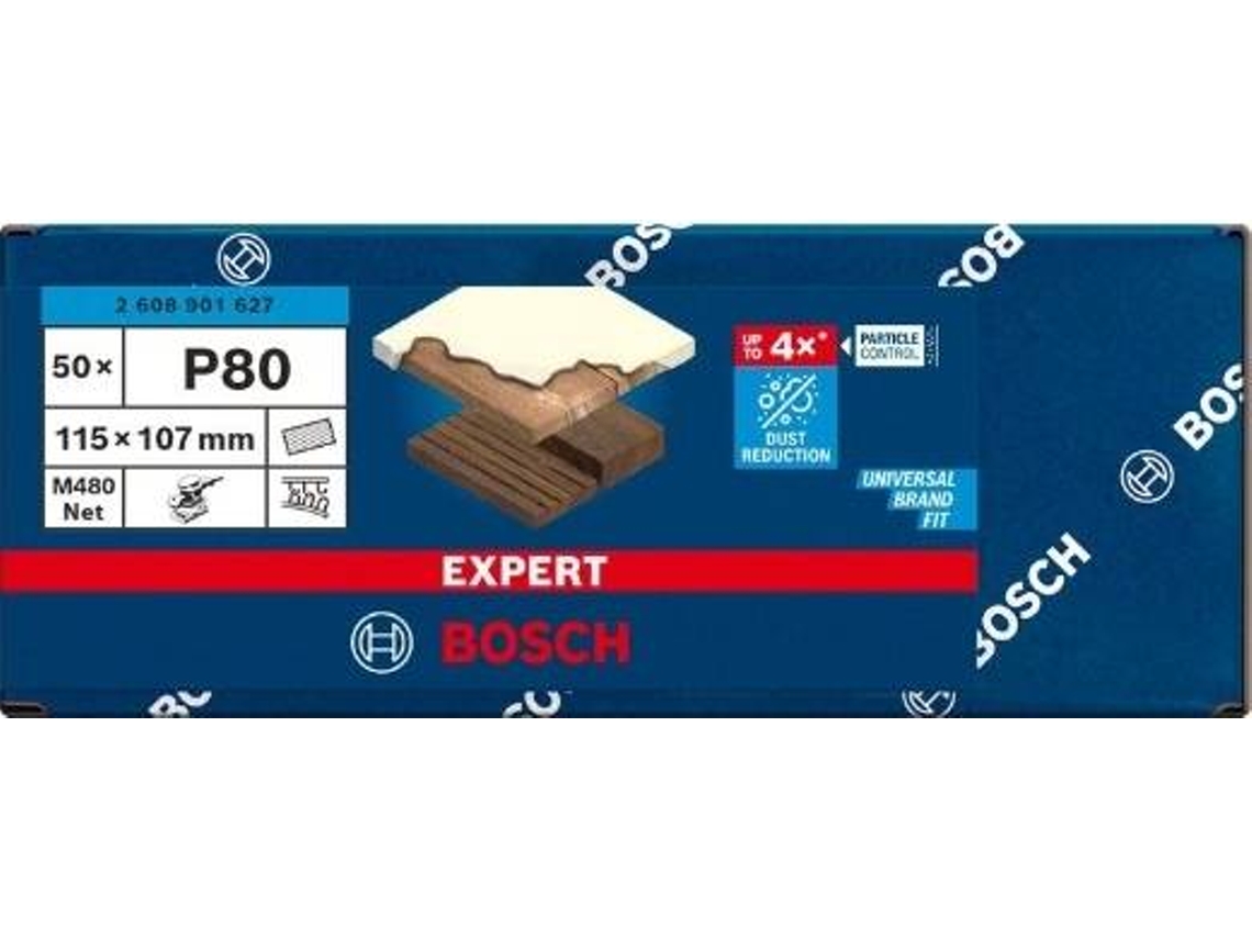 Rede de Lija EXPERT M480, 115 x 107 mm, G 80, 50 Un BOSCH para Lijadoras Orbitales