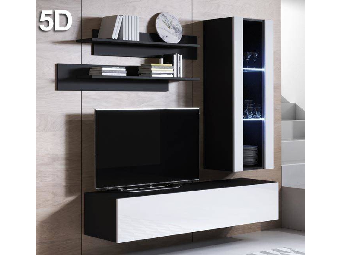 Conjunto de Muebles de TV MÓVEIS BONITOS Luke 3 (Negro y Blanco - 160x40x166 cm)