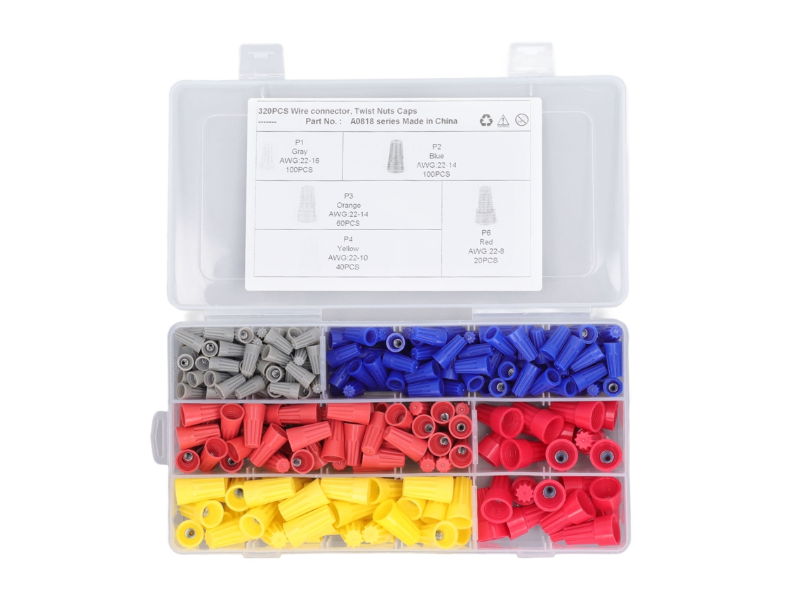 Kit De 320 Conectores De Cable Multifuncionales Tuercas Y Tapones Eléctricos Con Caja De Almacenamiento