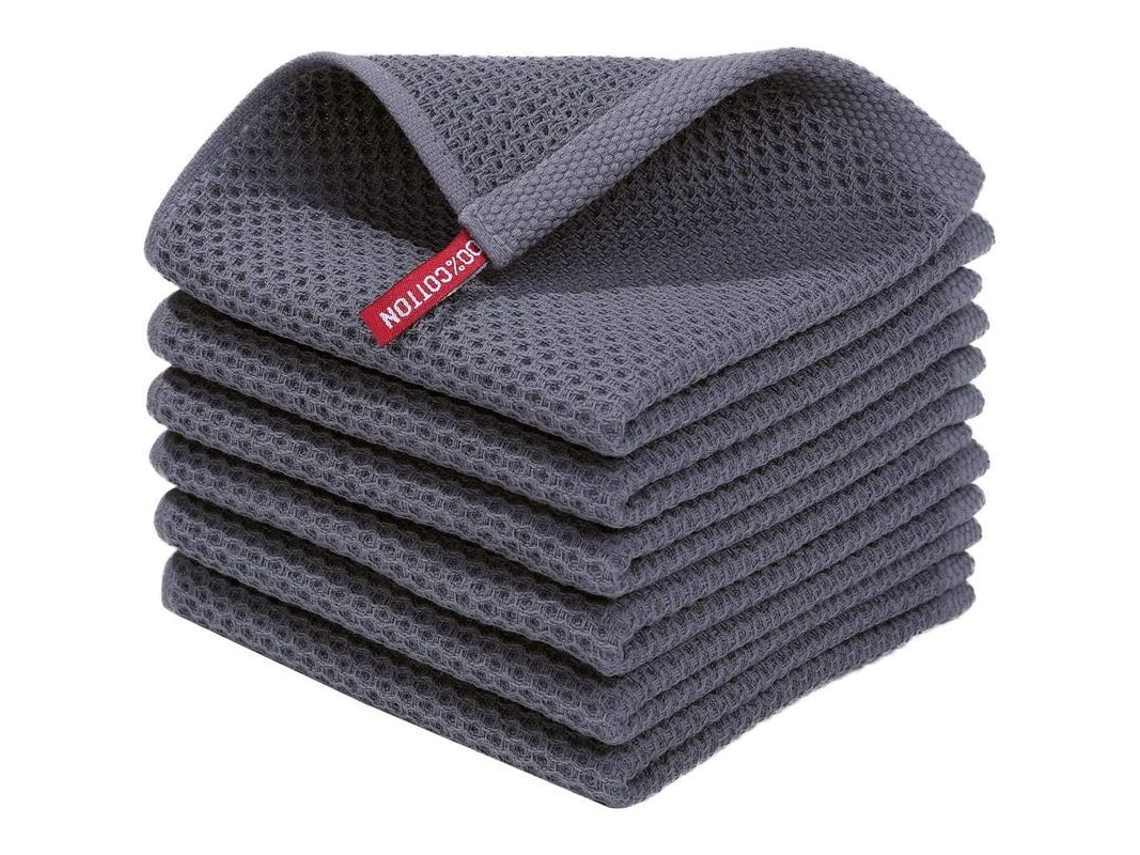 2026-35261-toallas De Cocina 100% Algodón, Ultra Absorbentes Y Suaves, Tejido De Waffle, 6 Piezas, Color Gris