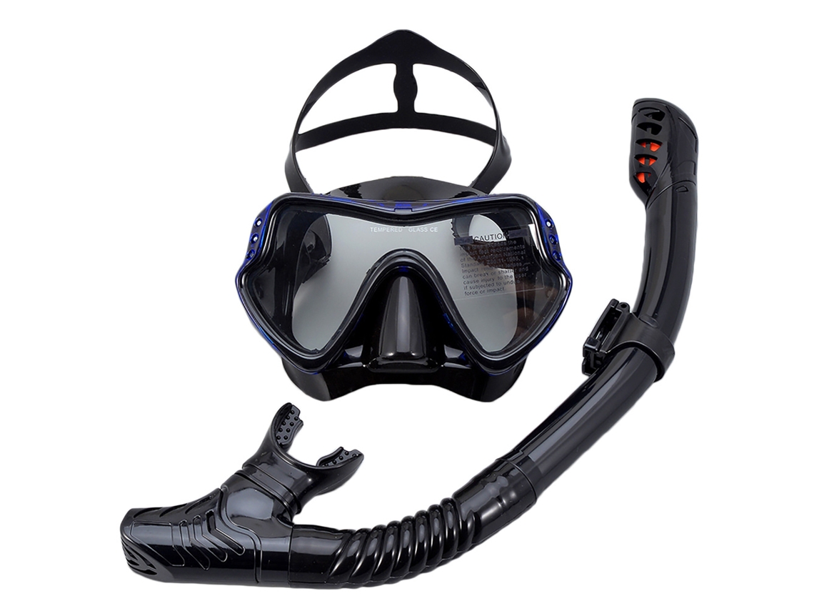 Conjunto de snorkel con máscara ajustable, azul y negro, seguro