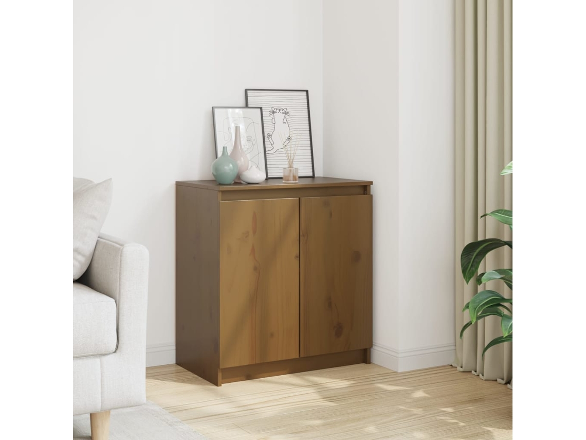 Armario Auxiliar Madera Maciza De Pino Marrón Miel 60x36x65 Cm
